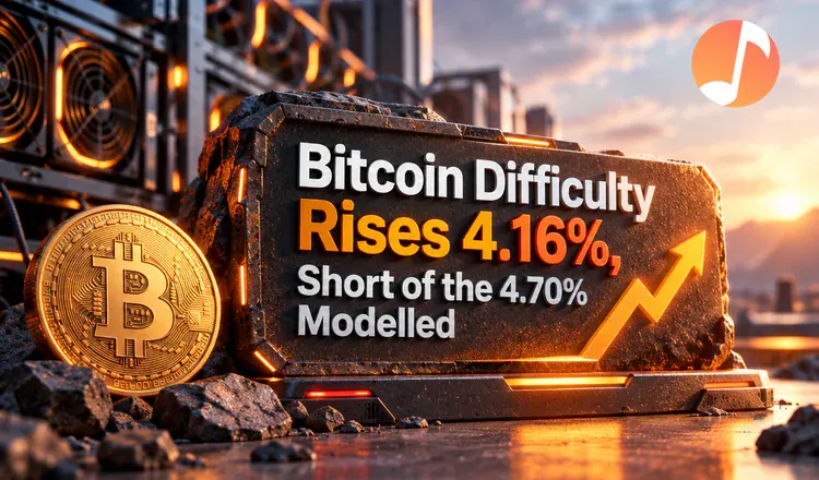 Bitcoin Difficulty Rises 4.16%, Short of the 4.70% Modelled