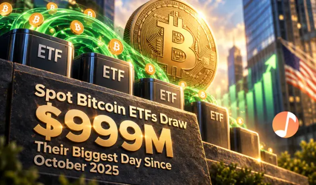 Spot Bitcoin ETFs Draw $999M, Their Biggest Day Since October 2025