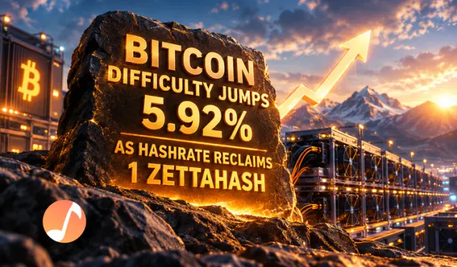 Bitcoin Difficulty Jumps 5.92% as Hashrate Reclaims 1 Zettahash
