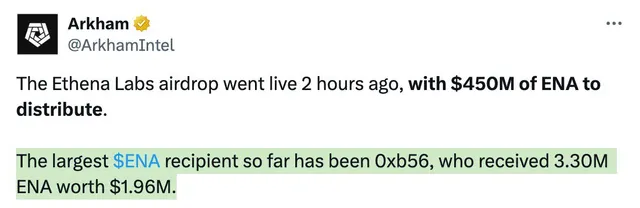 Lifechange: One of the recipients of the Ethena airdrop earned $1.96 million 💵