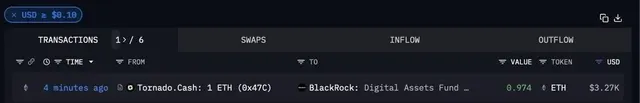 Someone sent Ethereum from Tornado Cash to a BlackRock wallet